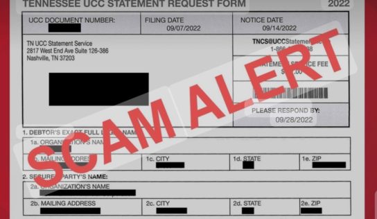TN Secretary of State warns about mail scam that appears to require people pay for a “UCC-1” statement